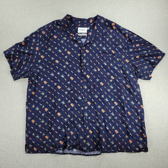 Goodfellow Mens Button Up Shirt Size XXL Navy Swimmer Graphic Rayon Short Sleeve - Picture 1 of 12